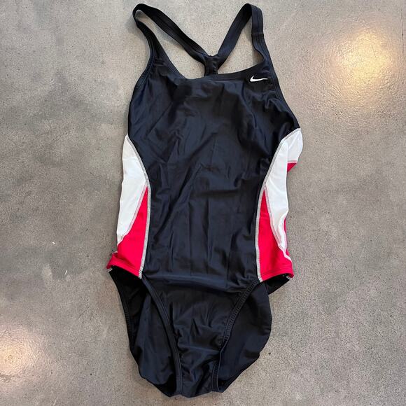 Nike Swim Team Lifeguard Black Red Racerback swimsuit Womens 36 color block - Picture 2 of 5